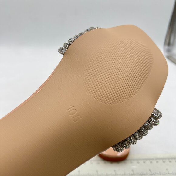 XYD Nude Glitter Shiny Rhinestone Straps Sparkle Fancy Open Toe Slide Sandals - Picture 5 of 7